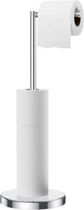 FORIOUS Toilet Paper Holder Stand, Modern Freestanding Tissue Roll Holder for Bathroom, Durable SUS 304 Stainless Steel and Weighted Base Toilet Paper Stand, Storage for 4 Rolls, Polished Chrome