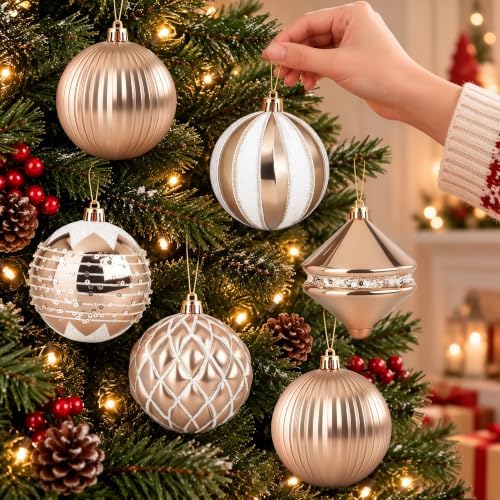 3.15 Inch Christmas Balls Ornaments, White & Gold, 12 Pack, 80mm