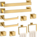 Bathroom Accessory Towel Bar Set: 10 Pieces Gold Bathroom Hardware Square SUS304 Stainless Steel - Wall Mounted Towel Rack&Toilet Paper Holder&Towel Ring and Towel Hook