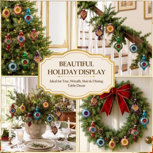 Soulchen 10 Pcs Vintage Glass Christmas Ornaments, Glitter, Retro