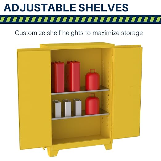 Jamco 45 Gallon Steel Flammable Safety Cabinet, Manual Doors, Yellow | Forkliftable 18-Ga, Safety Cabinet, 2 Adjustable Shelves, 43"Wx18"Dx70"H, Lockable Manual-Close Doors, Osha & Fm Certified