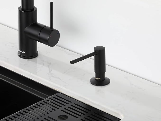 AguaStella ASF026MB Built in Soap Dispenser for Kitchen Sink Matte Black with Soap Bottle Countertop Pump