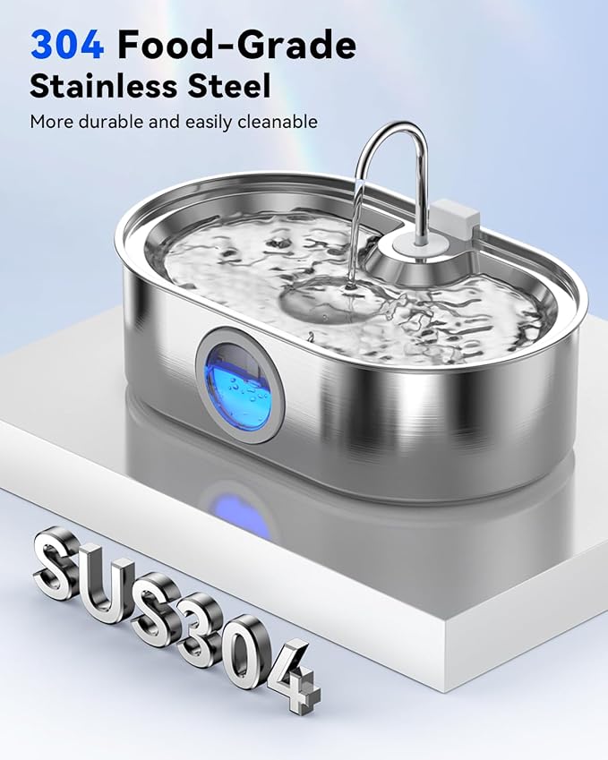 3.4Gal Dog Water Fountain for Large Dogs, 13L Stainless Steel Large Pet Fountain with Deeper & Wider Drinking Area, Automatic Dog Water Bowl Dispenser with Water Window (with 7 Filters)