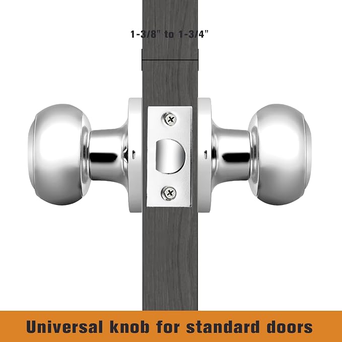 Probrico Polished Stainless Passage Door Knobs, Interior Hall/Closet Door Handles, Non-Locking Door Knobs,5 Pack