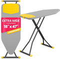 KINGBOARD Extra Wide Ironing Board, 18x47 Full Size Ironing Board with Silicon Iron Mat, Large Stand with 7 Adjustable Heights, Heavy Duty Iron Board with Heat Resistant Cover, Grey