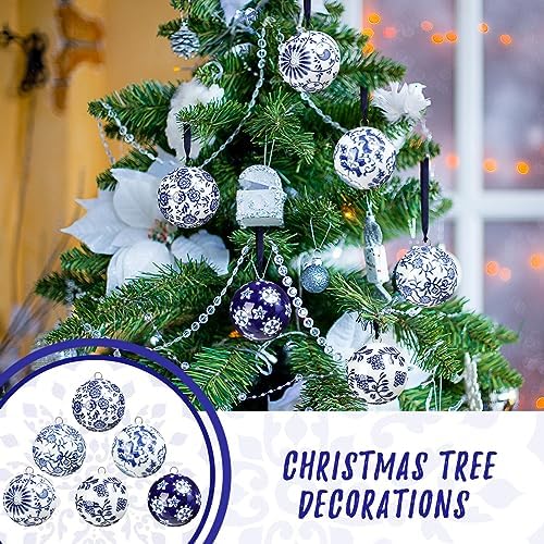 Cindeer 6 Pcs Blue and White Christmas Porcelain Balls, Classic Style
