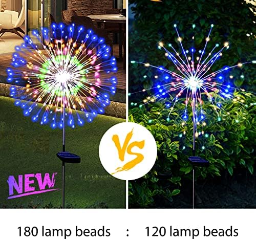 Solar Garden Firework Lights Outdoor Waterproof 2 Pack Solar Powered Art Stake Twinkle Lighting Outside Solar Lights Upgrad 180 LED Sparklers Lights for Yard Party Christmas Decorations (Colorful)