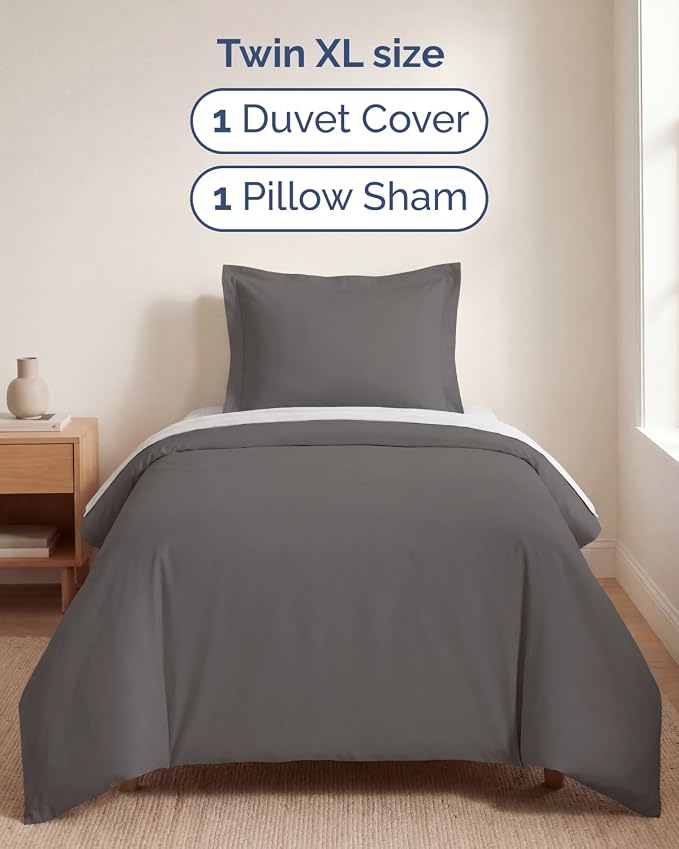 Duvet Cover Twin/Twin XL Size Set - Extra Soft Twin/Twin XL Duvet Cover 68" x 90" with 1 Pillow Sham for Women, Men, Kids & Teens - Comfy, Easy-Care & Fade Free w/ Zipper Closures & Ties (Dark Grey)