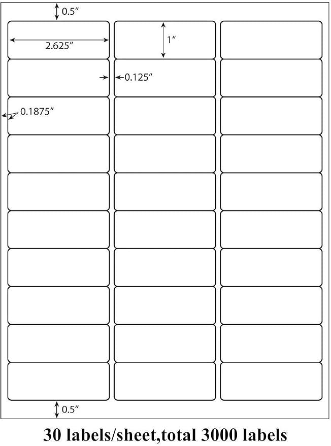 9527 Product 30 up 1 x 2-5/8 Sticker Labels Shipping Address Labels 1000 Sheets SKU Labels for Laser/Ink Jet Printer,Total 30000 Labels