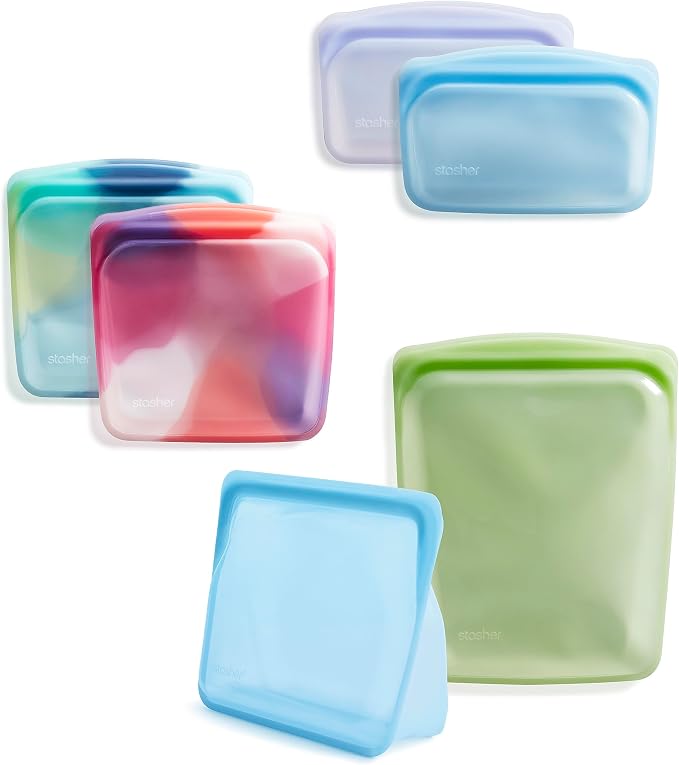 Stasher Silicone Reusable Food Storage Bags, 6-Pack, Reusable Freezer Bags, Microwave, Dishwasher, Oven Safe, Sous Vide, Premium Lunch Containers, Eco Friendly, Food-safe Silicone Snack Bag, Tie Dye | Food-Safe Silicone, Eco-Friendly, Reusable Freezer ...