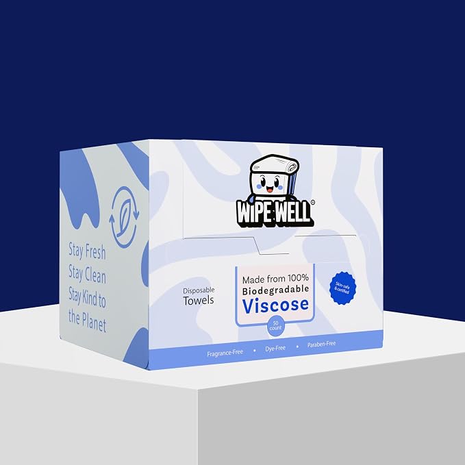 Disposable Face Towels XL (50 Count), Ultra Soft Facial Dry Wipes for Sensitive Skin, Biodegradable Makeup Remover Cloths, Lint-Free, Dye-Free & Paraben-Free Clean Skin Towels