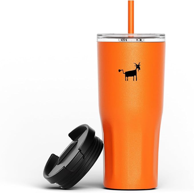CHEERFUL GOAT Ceramic Lined Coffee Travel Mug – Stainless Steel Travel Coffee Tumbler with Ceramic Liner, with lid, 21 OZ Cup for Hot and Cold Water Coffee at Home, Office, or On the Go (Orange)