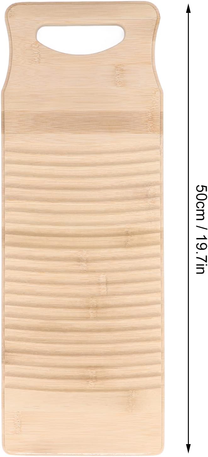 Tyenaza Wooden Color Bamboo Washboard - 19.7in Long, Thick NAT-Ural Bamboo, Wear - Resistant Wash Board with 1 Pair of Gloves and Soap Net for Home Laundry