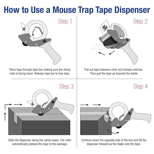 BOX USA Tape Logic 2 Inch Mouse Trap Packing Tape Dispenser Gun, for Packing, Shipping, Moving and Warehouse Use (1 Dispenser)