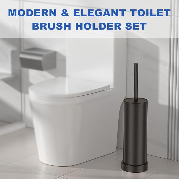 Brushed Nickel Toilet Brush and Holder Set, 304 Stainless Steel Toilet Brush for Bathroom, Heavy Duty Toilet Bowl Brush with Holder, Removable Inner Bowl and Splash Protection, Long Handle