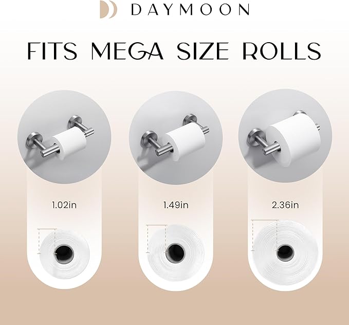 Day Moon™ - Toilet Paper Holder - Modern Roll Holder for Bathroom - 2 Pack - Wall Mount, Brushed Nickel