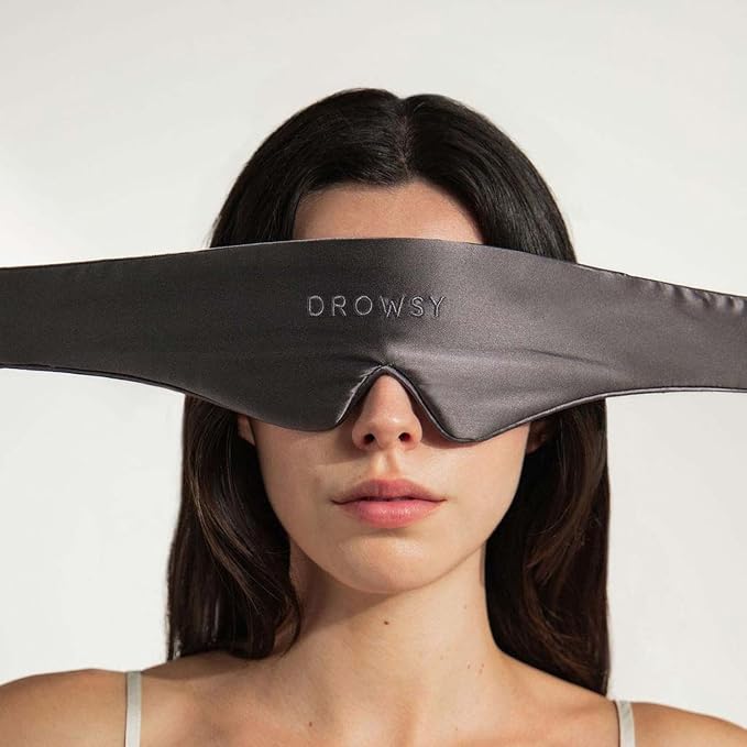Drowsy Featherweight Silk Sleep Mask – Luxury Blackout Eye Mask for Sleeping & Travel, 100% Mulberry Silk, Lightweight Comfort, Adjustable Strap, Protects Skin & Hair (Moonlight Shadow)
