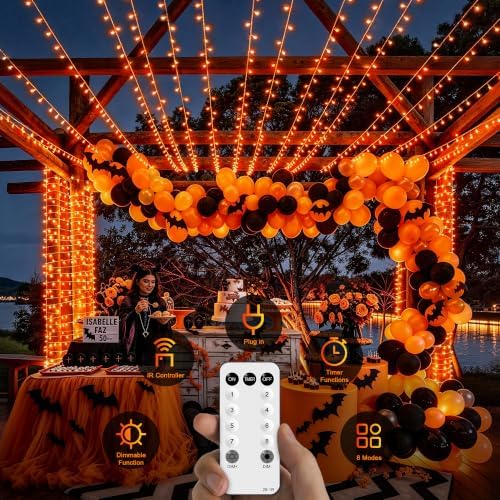 JMEXSUSS 1000 LED Orange Halloween String Lights Outdoor Indoor Plug in