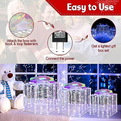 Tangkula Set of 3 Lighted Christmas Iridescent Boxes Decorations