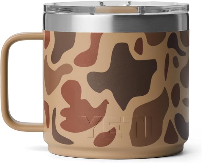 YETI Rambler 14 oz Ceramic Lined Stackable Mug, Vacuum Insulated, Stainless Steel with MagSlider Lid, Wetlands Camo