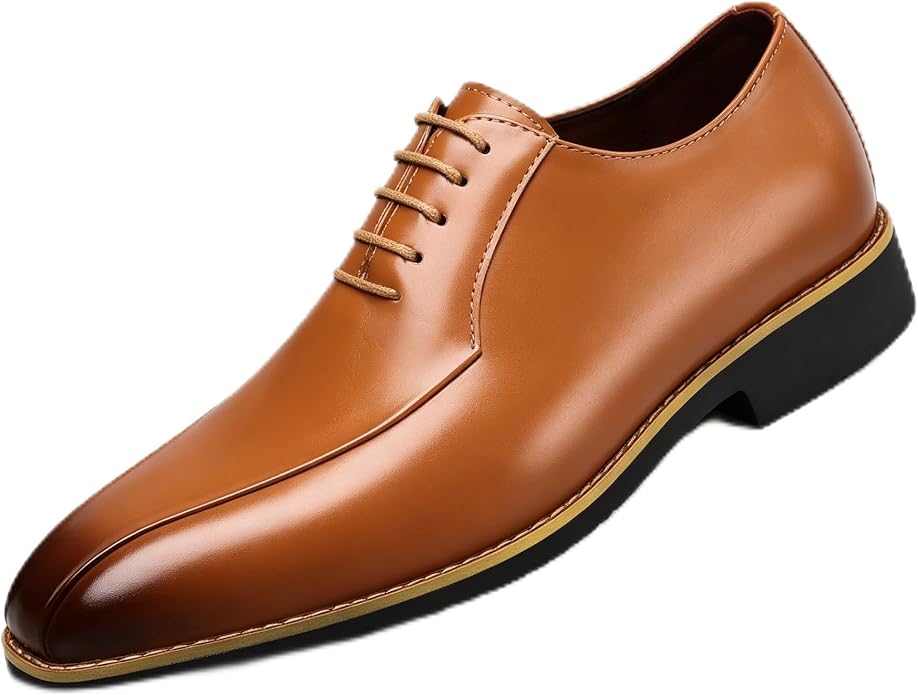 Santimon Men's Leather Dress Shoes - Oxford Lace Up Formal Business Shoes for Men - Polished Leather Dress Shoes with Low Heel