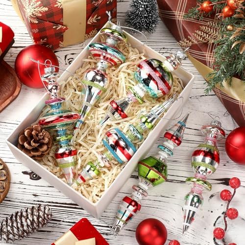 Soulchen 6 Pcs Vintage Glass Finial Christmas Ornaments Classic 6-6.8 Inch