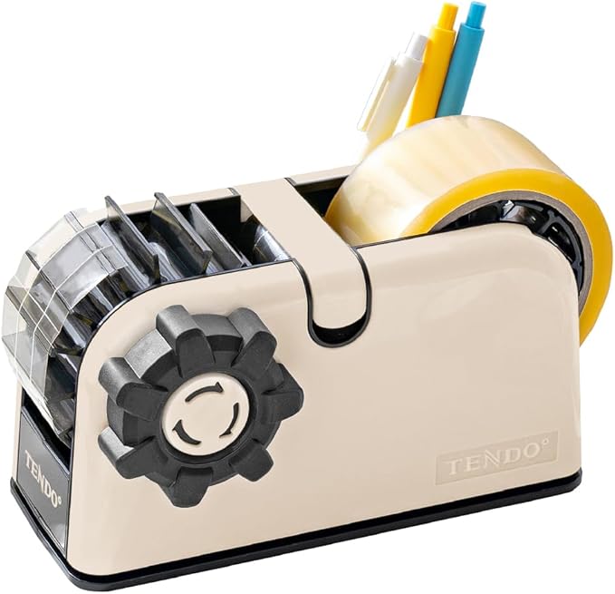 [TENDO°] TENDO Multi-Section Tape Dispenser, Custom Width Tape Cutter with 4 Cutting Sections, Built-in Safety Blade, Ergonomic Grip for Packing and Office Use, ZO-508(Beige)
