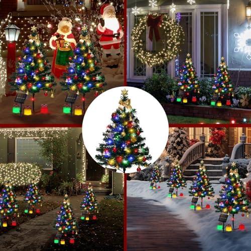 Christmas Tree Solar Lights, Outdoor Decorations, 4 Pack
