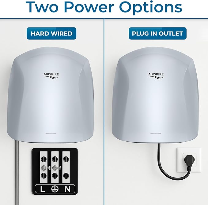 Electric Hand Dryer for Commercial Bathrooms & Home Use (110-120V) - Energy Efficient 1100W Automatic Hand Dryer - HEPA Air Filtration, UV Protection - Wall Mounted, 78 dB - Warm Air (Silver)