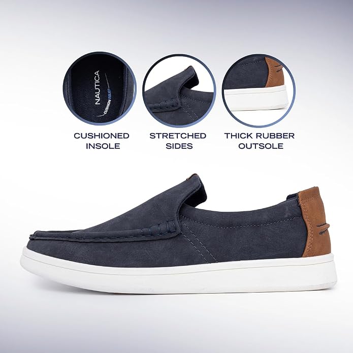 Nautica Men's Slip-On Loafers Casual Moc Toe Sneakers Boat Shoes Slipper for Men – Lightweight & Comfortable - Derwin