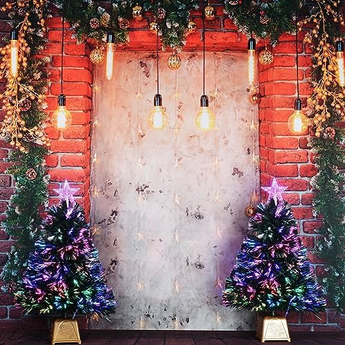 24inch Green Fiber Optic Christmas Tree,Pre-Lit Artificial Mini Christmas Tree, Tabletop Small Xmas Tree with Stars Holiday Home Decorations