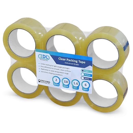 IDL Packaging Concord Packing Tape with Dispenser - 6 Rolls of 2" x 1.6 mil x 110 Yards, Clear Tape and T291 Tape Gun - Excellent Carton Sealing for Moving and Shipping