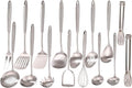 18/10 Stainless Steel Cooking Utensils Set - 16 PCS All Metal Utensils | Kitchen Tools - Whisk, Masher, Fork, Tong, Solid Slotted Spoon, Spatula, Turner, Ladle, Skimmer, Pasta, Small Large Spoon Set