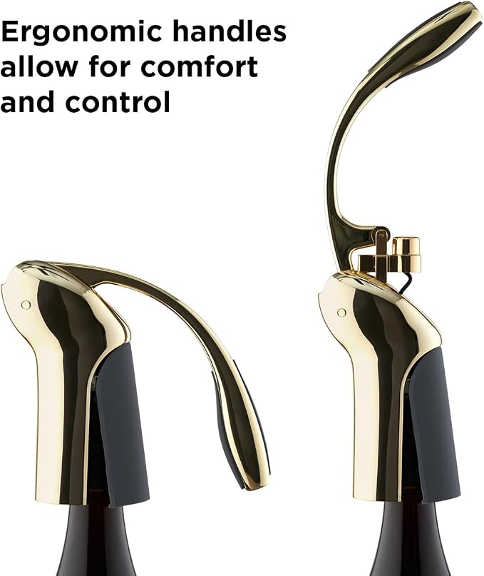 Rabbit Vertical Corkscrew Wine Opener with One-Pull Lever Design, Easy Manual Operation, Includes Foil Cutter and Durable Stainless Steel Spiral, Gold