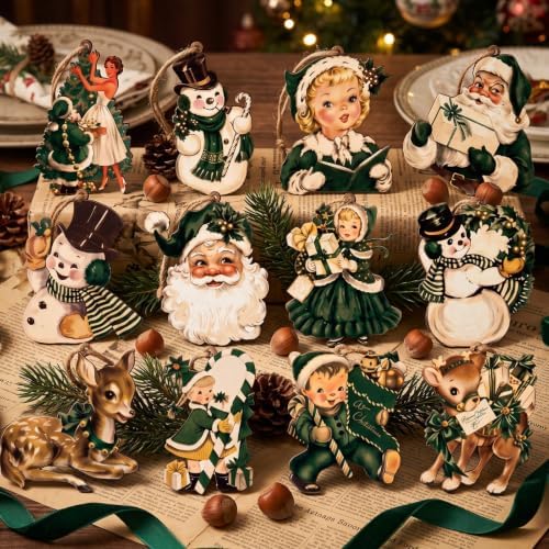Huwena 36 Pcs Vintage Christmas Tree Ornaments, Classic, Pine Green