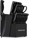 19-Piece Black Kitchen Knife Block Set with Built-in Sharpener | Dishwasher safe, German high-carbon stainless steel blades, ultra-sharp edges, ergonomic non-slip handles