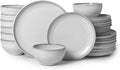 Pokini 24 Piece Stoneware Dinnerware Set for 8, Moonstone White Plates and Bowls Set, Reactive Glaze Ceramic Dish Set, Durable & Chip Resistant, Modern Rustic Look, Microwave & Dishwasher Safe