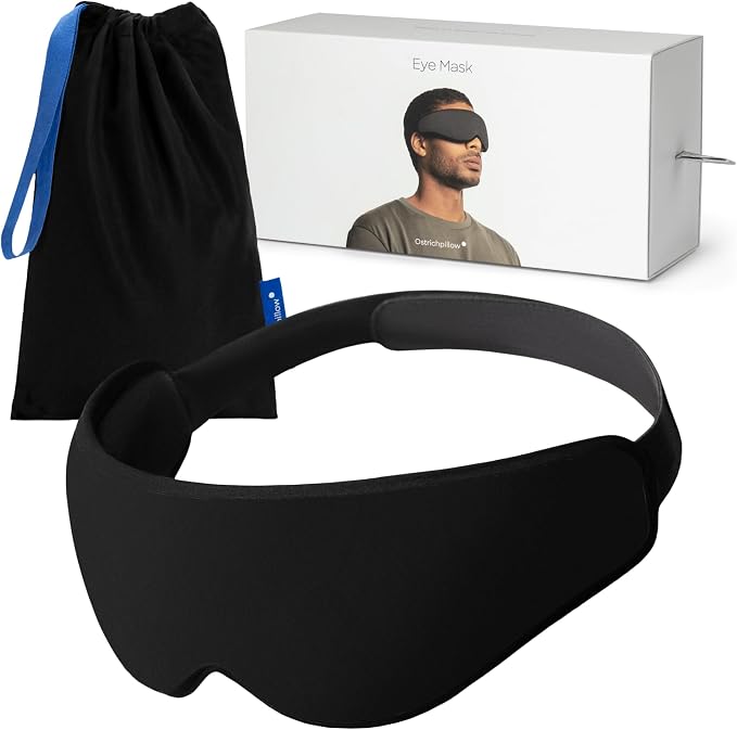Ostrichpillow Eye Mask, Sleep Mask for Men Women 100% Blackout, No Pressure On Eyes, Soft & Breathable, Adjustable Fit, Travel Bag Included (Eclipse Black)