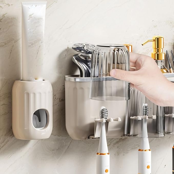 Toothbrush Rack Tooth Cup Toothbrush Rack Toothbrush Rack Mouthwash Cup Wall-Mounted Toothpaste Comb Storage Rack Toothware Wall Hanging Bathroom Toothbrush Holder