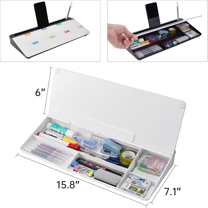 TSJ OFFICE Whiteboard Weekly Dry-Erase-Board - Desktop White Board Calendar Desk Organizers with Accessories Computer Keyboard Stand with Drawer, for Office, Home, School Supplies - White Calendar