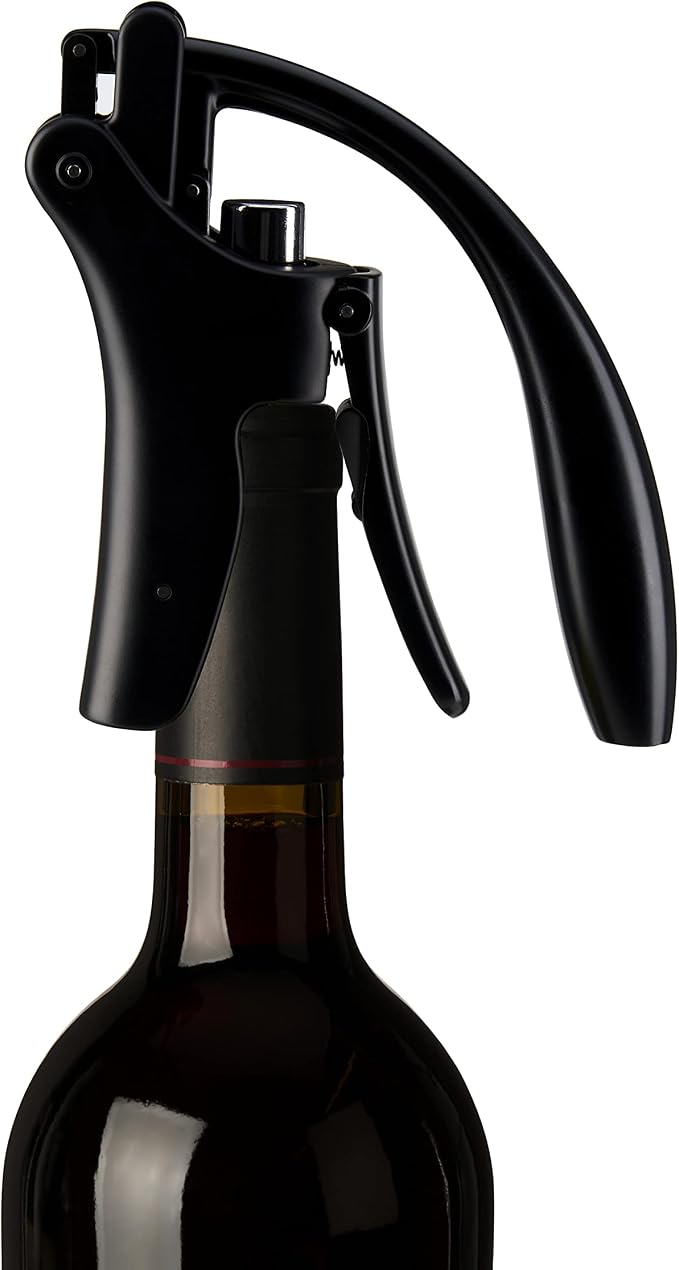True Vertical Corkscrew Wine Opener with Easy Motion Lever Handle, Durable Stainless Steel and Plastic, Perfect for Home Bar, Kitchen, Outdoor Party, Housewarming Gifts, Set of 1, Black