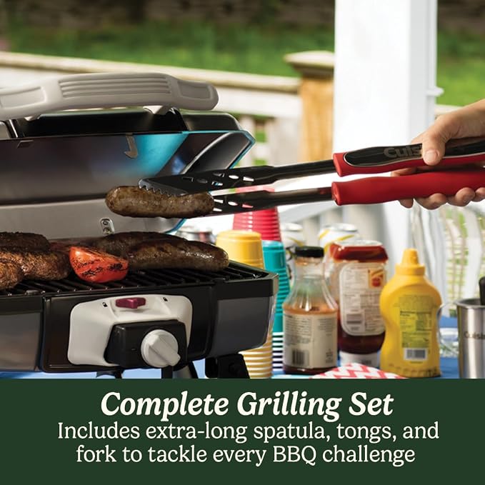 Cuisinart 3 Piece BBQ Set - Stainless Steel Spatula, Fork and Tongs with Long Handle, Heat Resistant Glove, Ideal BBQ Grill Tools