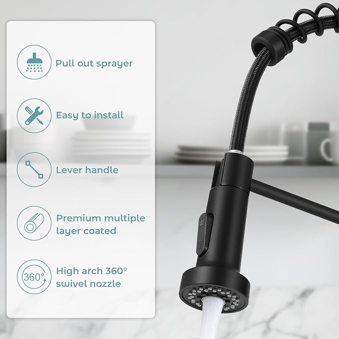 Kitchen Faucet with Soap Dispenser Matte Black | 360° high arc spout, single handle, fingerprint-resistant, drip-free valve, DIY install kit, NSF certified