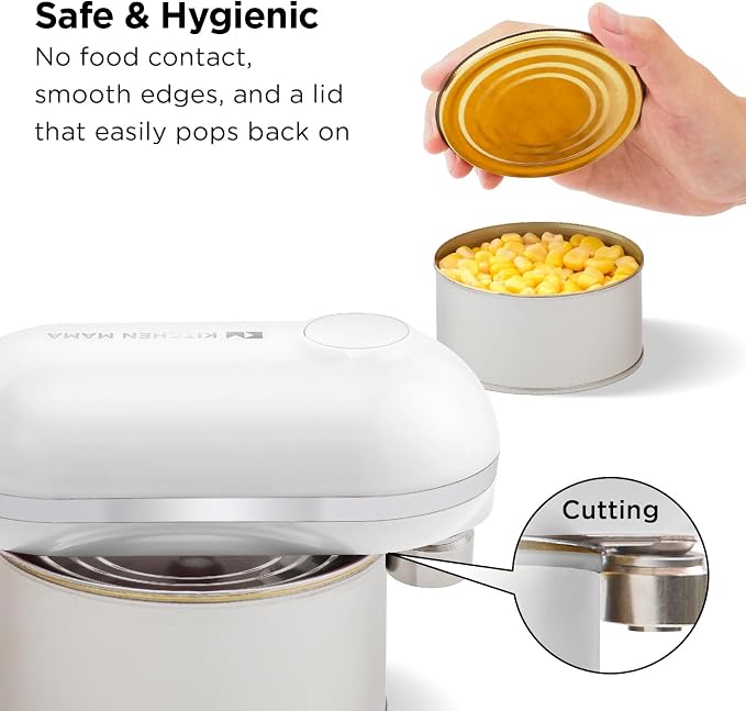 Kitchen Mama Mini Plus Rechargeable Electric Can Opener, White | USB-C Charging, Hands-Free Auto Stop, Cordless Smooth Edge, Compact for Travel, Perfect for Seniors with Arthritis