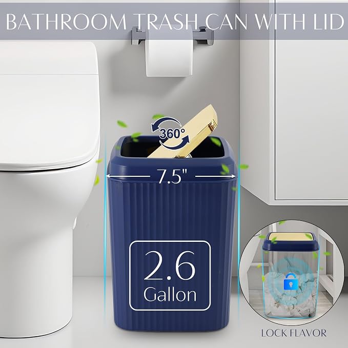 32PCS Bathroom Accessories Set Bathroom Set,Navy Blue Shower Curtain Set,Bath Towel Set,Hand Towel,Toilet Brush,Trash Can & 3PCS Soap Dispenser