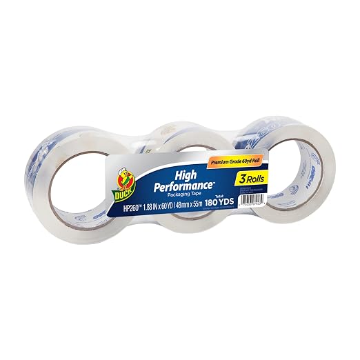 Duck High Performance Clear Packing Tape Refills - 3 Rolls of HP260 Strong Packaging Tape for Shipping, Moving, Mailing & Storage Boxes - 3" Core, 1.88 Inch x 60 Yards, Clear (655074)