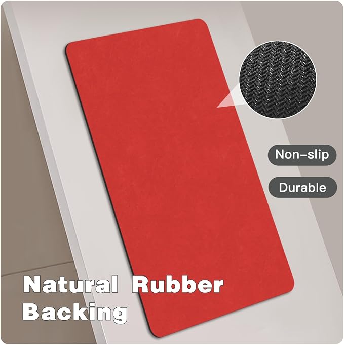 TYUU Bath Mat, Bathroom Rugs Non Slip Washable Thin Absorbent Quick Dry Bath Mat Fits Under Door Bathroom Floor Mat Perfect for Bath, Shower, or Sink 20"x48" Red