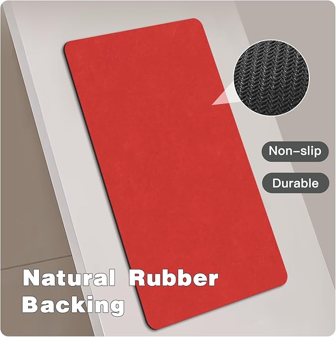 TYUU Christmas Bath Mat, Red Bathroom Rugs Non Slip Washable Thin Absorbent Bath Mat Fits Under Door Bathroom Floor Mat Perfect for Bath, Shower, or Sink 24"x48" Red