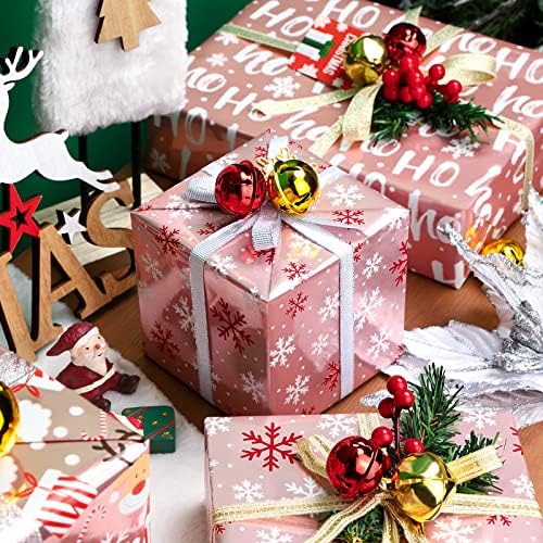 WRAPAHOLIC Christmas Wrapping Paper Set - Rose Gold Santa and Reindeer with Metallic Foil Shine Wrapping Paper Bundle with Gift Bow & Ribbon & Tag & Sticker