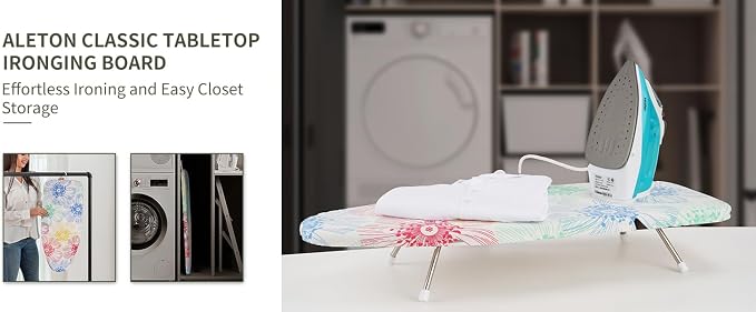 Tabletop Ironing Board 12"x29" – Portable Folding Ironing Board with Thick Felt Padding, Heat-Resistant Cover, Stainless Steel Legs, Compact & Space-Saving Design (Color Floral)